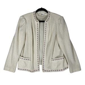 Vtg Union Made Marty Gutmacher Boucle Blazer Jacket Sz 18 Pink Ribbon Trim 1960s